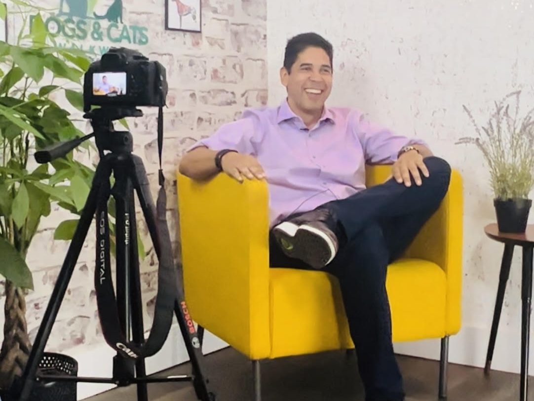 Douglas Gil during an interview about his artistic practice.